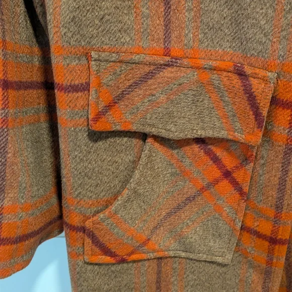 Elegant Plaid Trench Coat - Orange and Brown - Picture 4 of 9